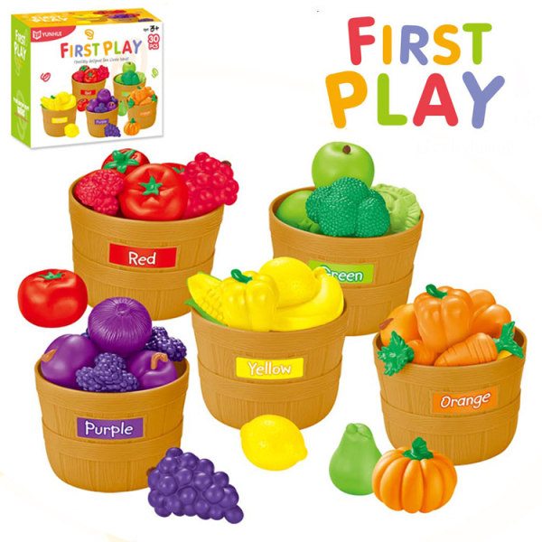 Leksaker barnhem fem färg hinkar grönsaker mjuk lim fruktset fruktkorgar kök mat skärning 8028 random fruit types