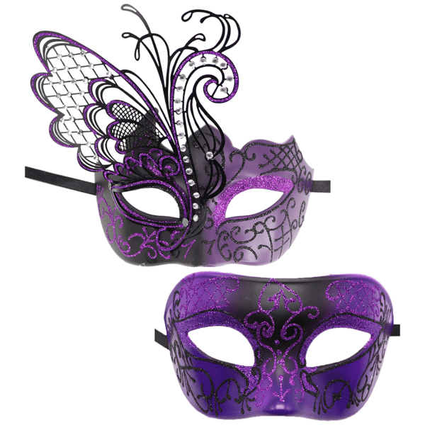 Masquerades Mask for Women Butterflys Rhinestone Metal Venetians Women Mask för Mardi Gras Party purple 2pcs