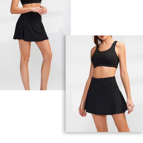 Plisserade Skorts kjolar Hög midja Athletic Running Workout Kjol för utomhusbruk black s