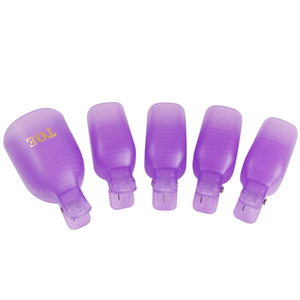 5 st plastfot tå nail art blötläggande cap Clip UV Gel Polish Remover Wrap Tool purple