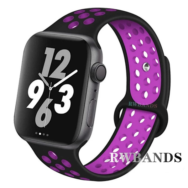 Sportarmband för Apple Watch Band 46mm 44mm 40mm 42-38-41mm 45mm Andningsbart Armband iWatch Series 10 9 8 7 6 SE 5 3 Ultra 2 49mm 28 black purple 42 44 45 49-46mm S-M