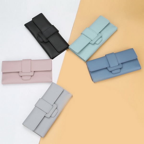 Womens Trifold Wallet PU-läder kreditkortshållare Lång plånbok med fack black