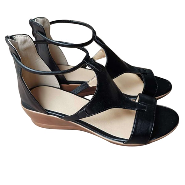 New Fashion Slope Heel Damskor Open Toe Casual Sandaler black 35