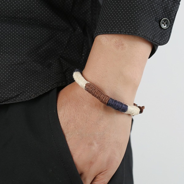 Bohemisk etnisk stil handvävt armband Färgglada sömmar hamprep Armband för män white