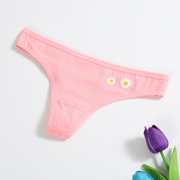 Bomullsstring för damer Låg midja Underkläder Daisy printed T-rygg Bekväm bikini pink xl