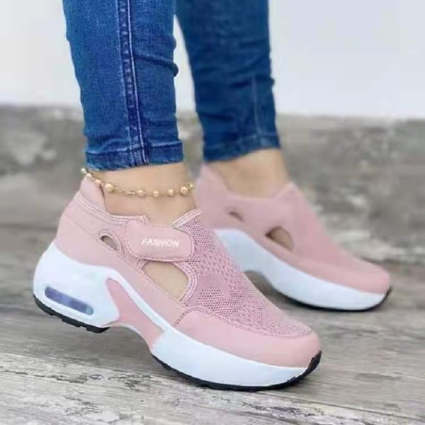 Sneakers damer Flygande vävda mesh -plattformssneaker för par snörning promenadskor Casual pink 41