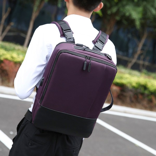 Stöldskyddad bärbar ryggsäck för män Mode axelväska med USB port för reseföretag brown