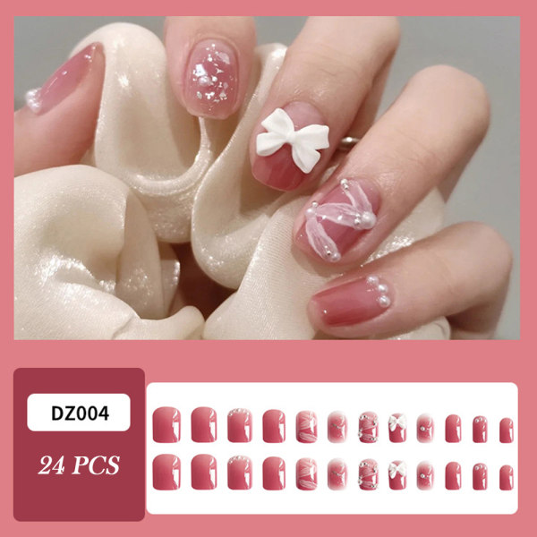 24st glansig mild rosa falsk nagel Delikat rosett falsk nagel för kvinnor och flickor glue models