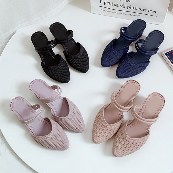 Kvinnors högklackade sandaler Tofflor Ren färg kvinnors sandaler för att gå ut blue 36