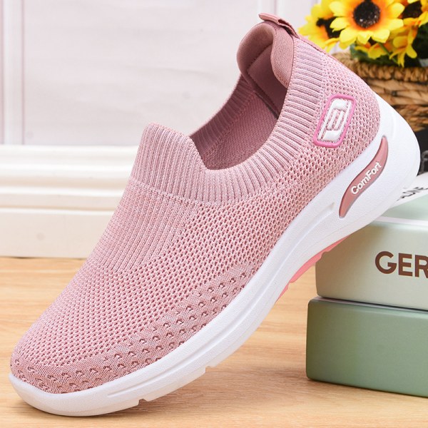 kvinnors casual mamma skor flygande stickade strumpor skor mjuk sula sneakers pink 39