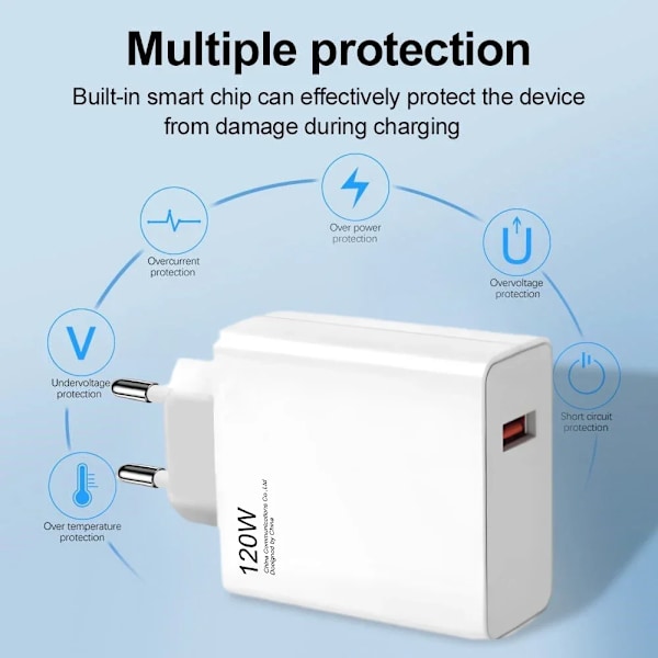 Xiaomi Original 120W Ultra Snabb Laddare Mobiltelefon Laddningshuvud 3.0 US/EU/UK Laddning 6a Usb Typ C Kabel För Xiaomi Redmi EU 120W