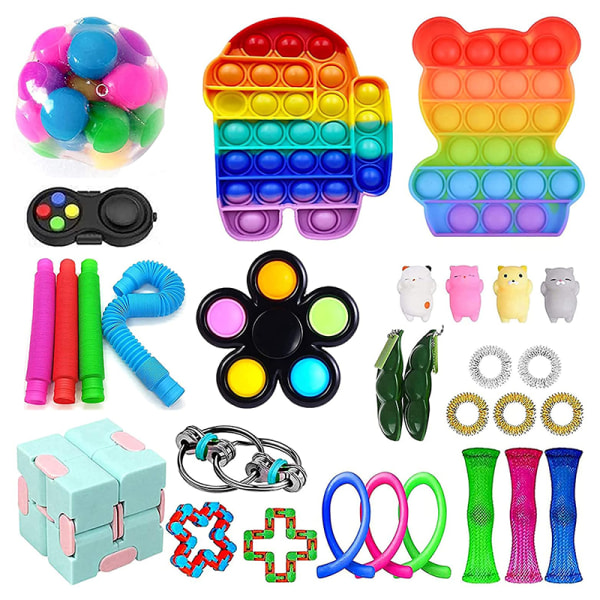 Sensory Fidget Toy Pack Push Bubble Pop Specialbehov Fidget Toy Set Stressavlastande set för barn a