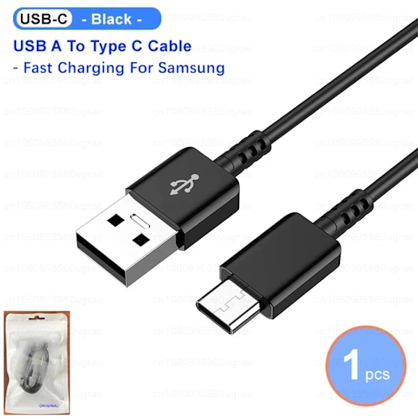 Samsung Type C Kabel Original USB C Snabbladdningskabel Datakabel För Galaxy A03 A10 A20 A30 A31 A32 A50 A51 M21 Tab A9 Plus S10e Black-1PCS 1.2m