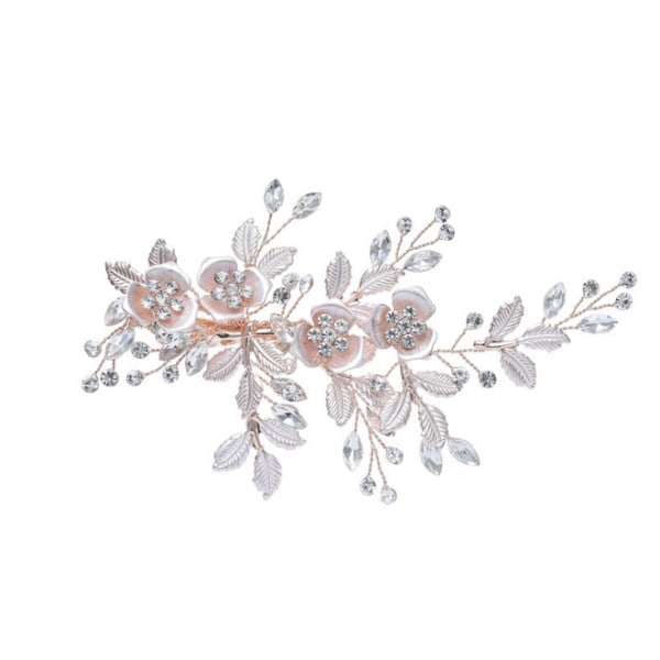 Blomma hår kam mode strass hår klämma kam brud bröllop hår accessoarer rose gold spray white hairpin