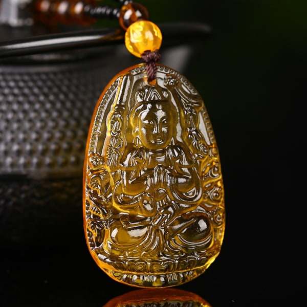 Citrin Guardian Buddha hänge halsband med pärlkedja för män kvinnor smycken present a