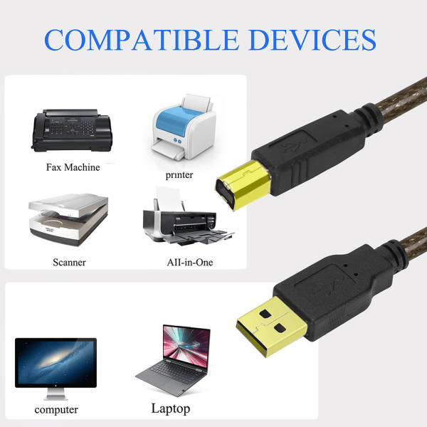 Förlängningsskrivarkabel USB 2.0 A hane till B hane Datortrådskabel Kabelomvandlare d