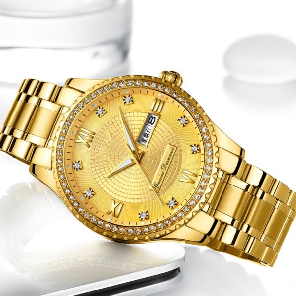 Lyxig watch Easy Reader Sparkling Strass Analog rund watch för affärsmöte utanför kontoret all gold