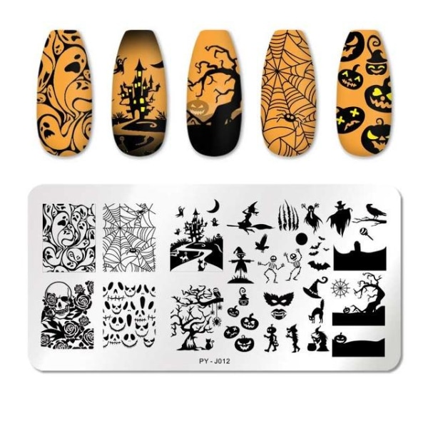 TILLBAKA DIG Blomma Nagelstämpelplåtar Lövstämpelmallar Geometriskt tryck DIY Design Stencilverktyg Nail Art Bildtavla py j012