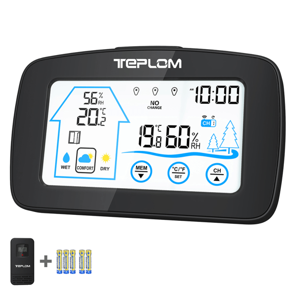 Trådlös väderstation Färgglad LCD Display Termometrar Hygrometer med sensor för hemmet black