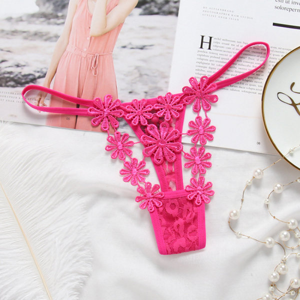 Kvinnors broderad T-rygg Fri storlek Perspektiv Underkläder String stringtrosa för sommaren pink