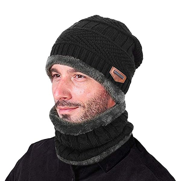 Vinter varm mössa Halsduk Handskar set Unisex vinter varm stickad mössa Halshandske för män kvinnor black