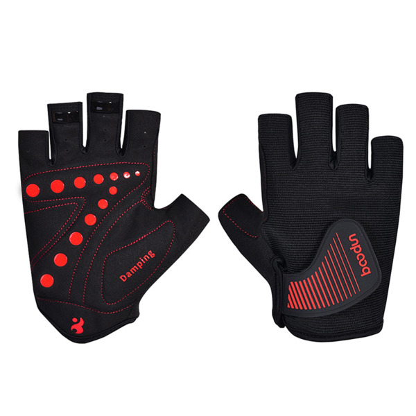 Halkfria halvfingerhandskar med handledsstöd Vadderade Fitness Kort öppet finger black red l