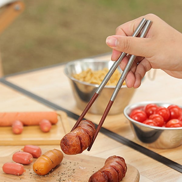 Utomhus hopfällbar ätpinne med förvaringsväska Bärbar rese-chopstick bestickväska wenge stainless steel