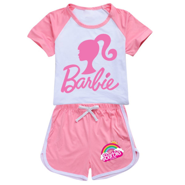 Barbie The Movie100-170 T-shirtshorts för pojkar och flickor Set pant rose red 120cm