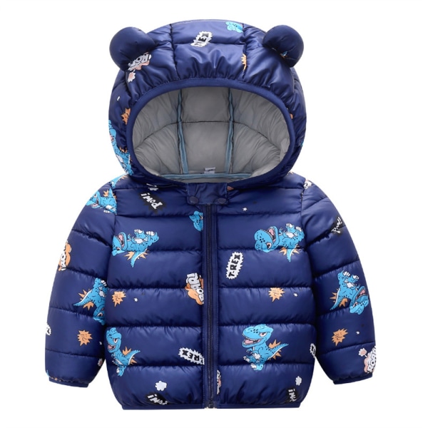 Kid's Winter Puffer Jacka printed kort kappa med Bear Ear Hood dragkedja dark blue 120cm