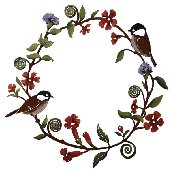 Chickadees Blommor Krans Väggkonst Metall Fåglar & Blommor Innovativ hemträdgård 1