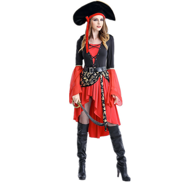Röd kvinnlig krigare officer Cosplays kvinna Halloween pirat kostym Carnival Party xl