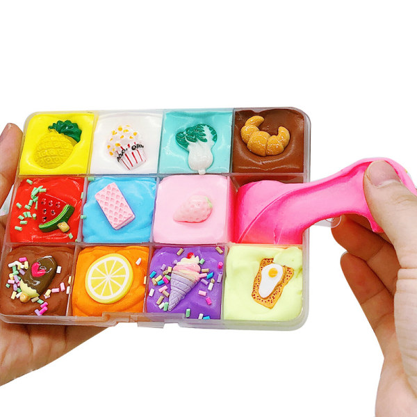 12 färger Kitty Toy Non Sticky Puff DIY Cake Fit tallrik Sensory Toy Kit Present för fruit platter slime
