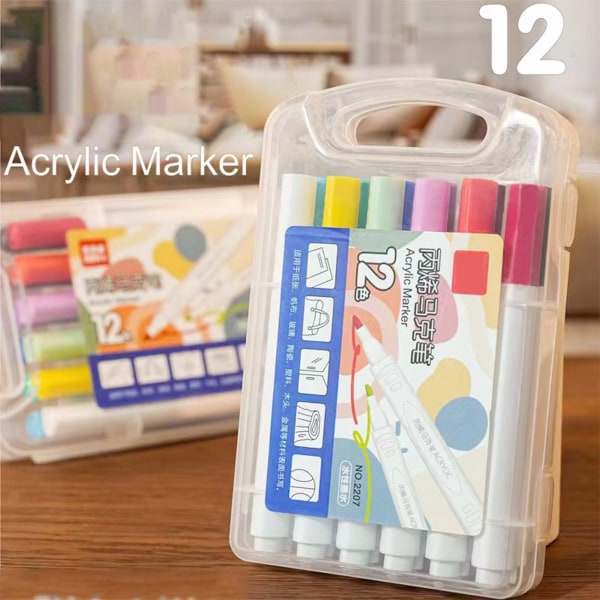 Vattenbaserade färgmarkörer 12 pennor Färg Akryl färgmarkörer Vattentät Permanent Marker Pen Set 12pvc