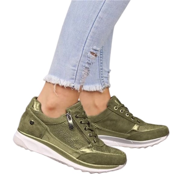 Kvinna Platform Skor Glitter Tie Up PU Sneakers för Daily Office Anti-Slip Sole beige 41