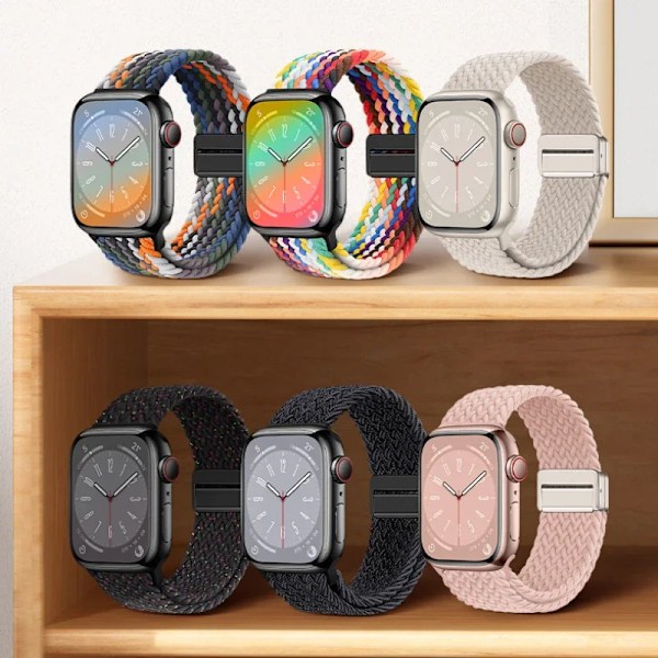 Nylonarmband för Apple Watch Ultra 49mm 10 46mm 42mm 9 8 7 45mm 41mm magnetiskt armband för iwatch 6 5 4 3 SE 44mm 40mm Rem Z Blue gree Ultra 49mm