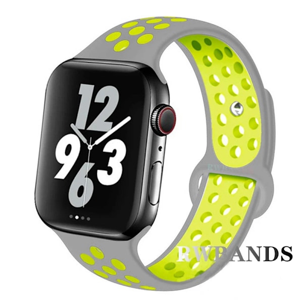 Sportarmband för Apple Watch Band 46mm 44mm 40mm 42-38-41mm 45mm Andningsbart Armband iWatch Series 10 9 8 7 6 SE 5 3 Ultra 2 49mm 3 gray yellow 38 40 41 S10-42mm ML