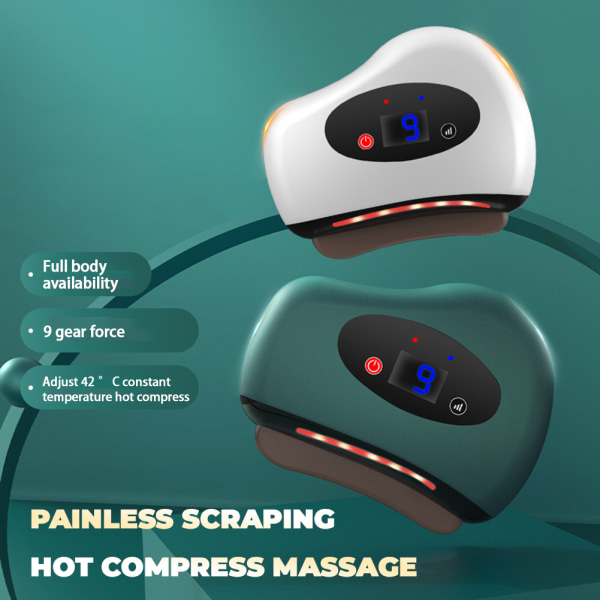 Elektrisk Guasha Massager Hot Stone Värme Skrapbräda USB Laddning Vibration Massager dark green red stone base