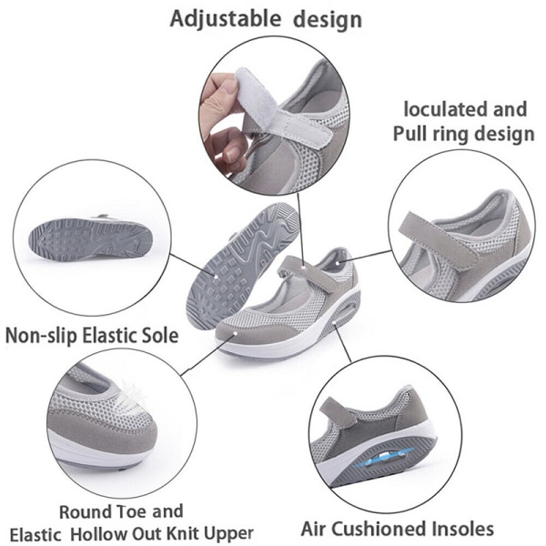 Dam Komfort Walking Nurse Shoes Anti-Slip Andas Wedges Sneaker för Fitness d 37