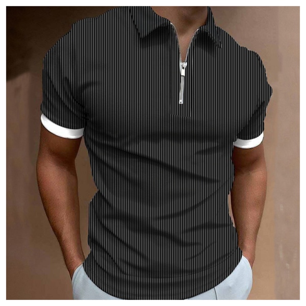 Mode herr blixtlås Lapel-Top Shirt Andningsbar lös skjorta Top för inomhus utomhus 154 xxxl