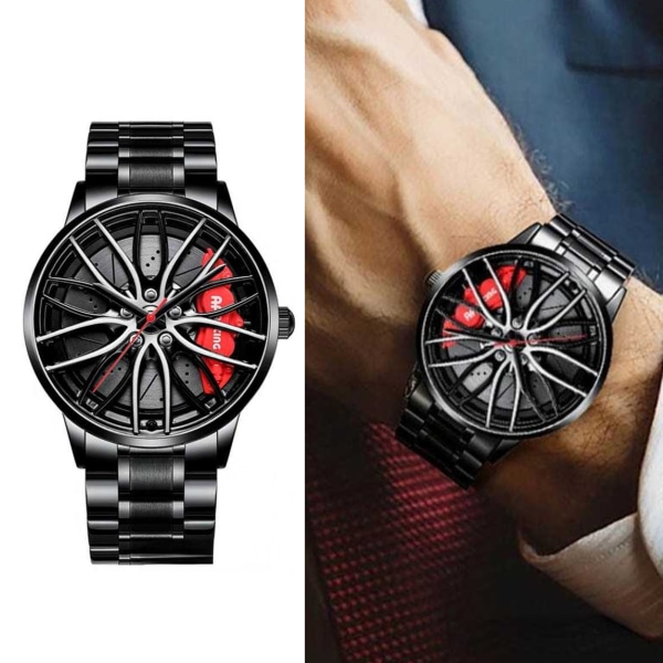 Vuxna rostfria watch runt watch med hjulnavstil för affärsmöte utanför kontoret silver red