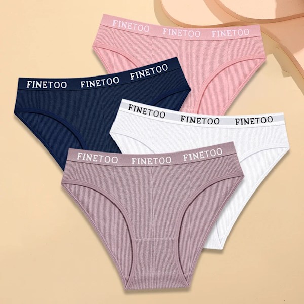 FINETOO 4-pack Bomullsrandiga Underkläder Dam Trosor Brevband Trosor Damer Låg Midja Underkläder Enfärgade Andningsbara Underbyxor Style 8 L