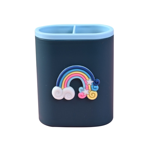 Tecknad söt pennhållare Desktop Pennhållare i plast Sminkborsthållare för klassrum blue rainbow