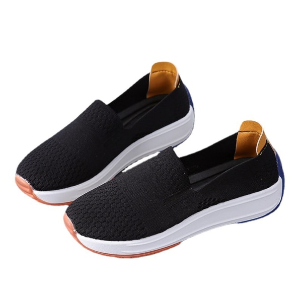 Slip-On Walking Shoes Damer Andningsbara plattformsskor Wedge Loafers Anti-Slip Casual black 38