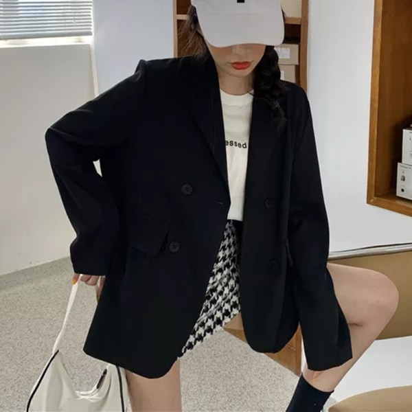 Kvinnors tunn stil koreansk kostymjacka Lös långärmad övre klänning Fashionabla black