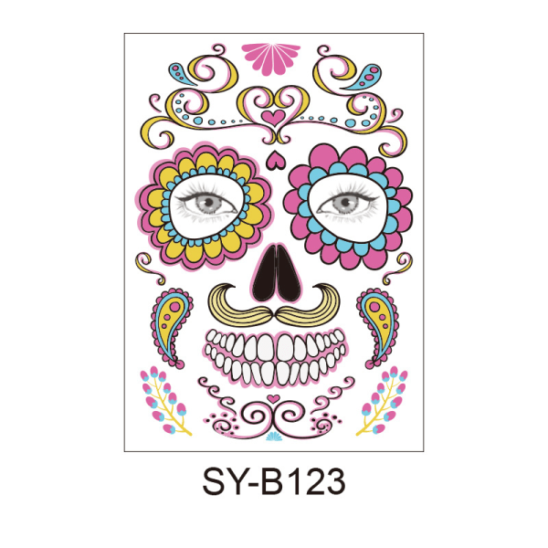 2 ark Halloween Face Tattoo Sticker Temporary Floral Skull Ansiktsdekal Day of The sy-b131