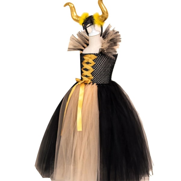 Girl Princess Fancy Evil Queen Dress Up Handgjord stickad tyllklänning yellow 4-5Y 75cm