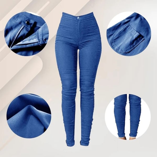 Hög midja magbyxa bantning rumpa lyft Plus-size jeans jeans kvinnor blue l