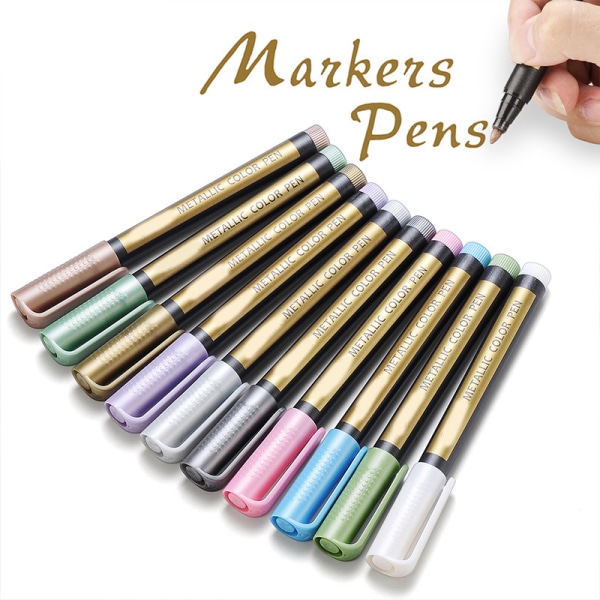 Premium Metallic Marker Set 10 färger akvarell penna för ritning Målning Skol studenttillbehör as show