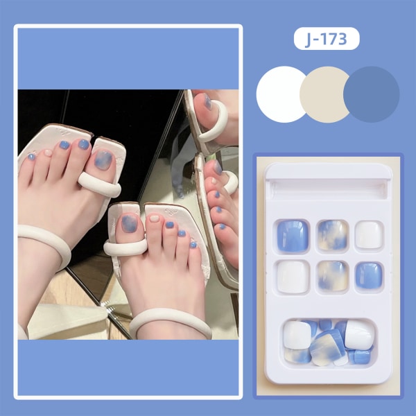 Himmelsblå korta falska tånaglar Ingen irriterande lukt Högglans naglar för tådekoration Hemnagel DIY glue models