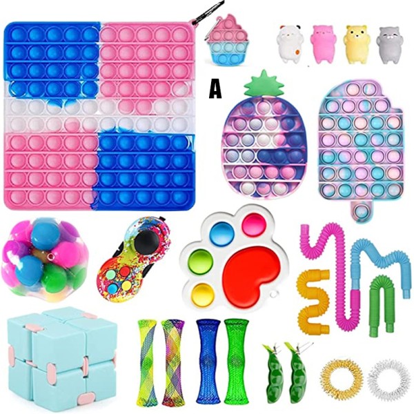 Sensory Fidget Toys Pack Anti-stress Fidget Toy Set Pop Bubble Fidget Toy för barn Lek tillsammans a